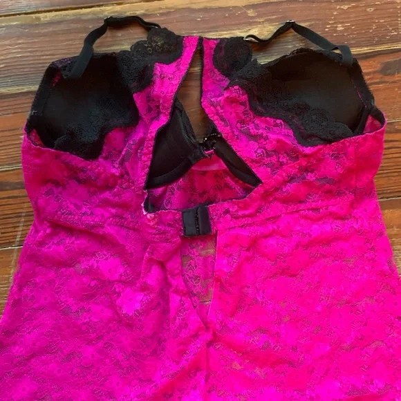 Seductive Wear Bright Pink Black Underwire Push Dress Babydoll by Cinema Etoile - Picture 6 of 12
